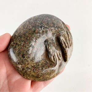 Vintage Hand Carved Stone Sleeping Doe Buck Sculpture Animal Carving Inuit?